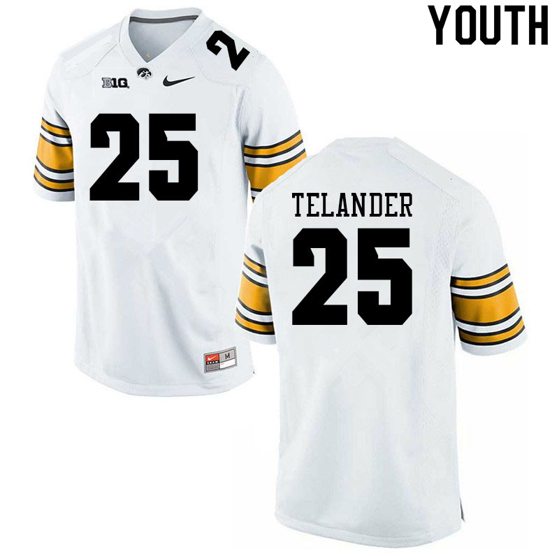 Youth #25 Kelby Telander Iowa Hawkeyes College Football Jerseys Sale-White